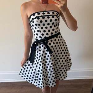 Vintage Natalie Black & white polka dot strapless cotton & spandex dress